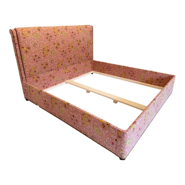 Raoul Textiles Indira Rouge King Size Bed Frame With Nailheads For Sale