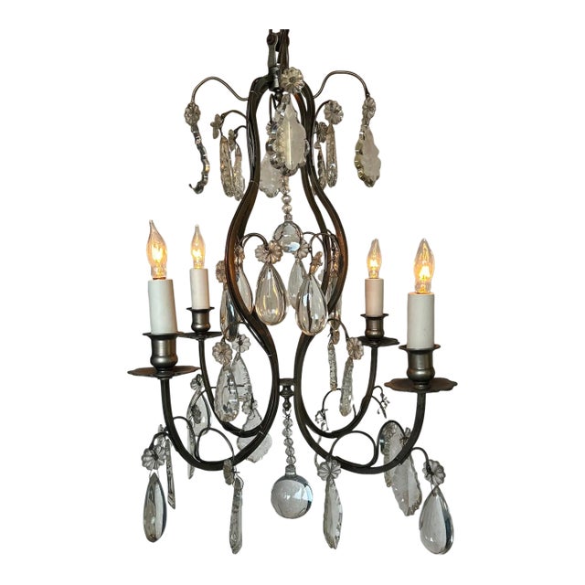Small French Chandelier With Glass Pendants and Decorations For Sale