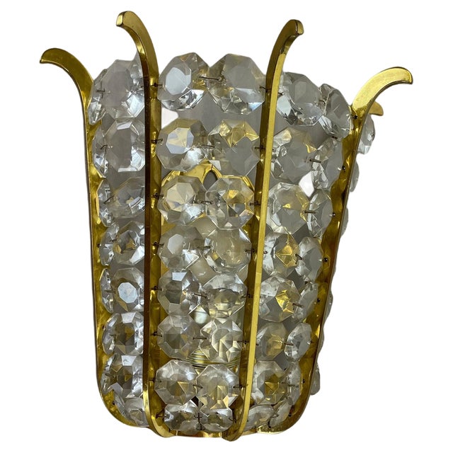 Vintage Austrian Wall Light in Brass and Crystal Glass from Bakalowits & Söhne, 1950s For Sale