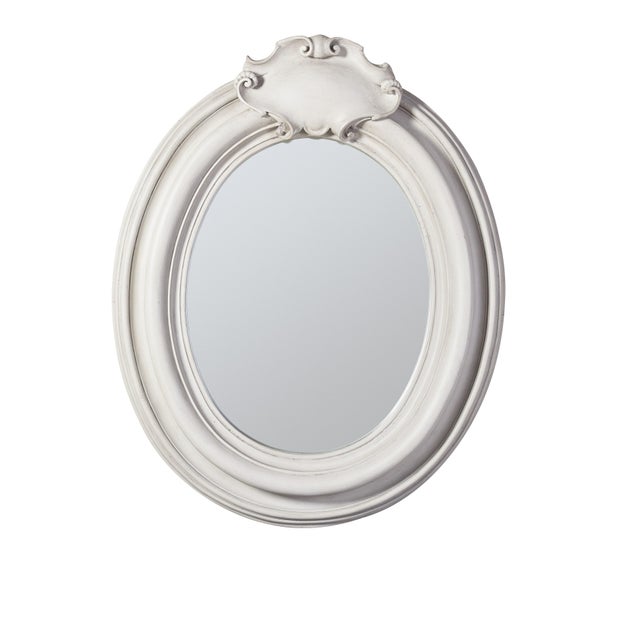 The Italian plaster cartouche oval mirror, inspired by 16thcentury Italian exterior windows, embodies the Renaissance...