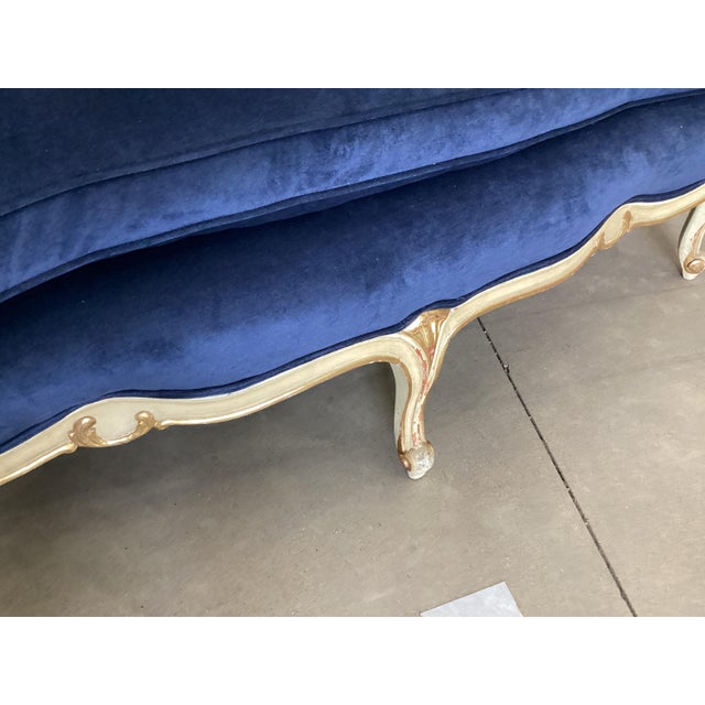 Blue Antique Louis XV Style Painted and Gilt Settee For Sale - Image 8 of 10