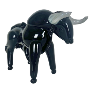 Mid Century Modern Glass Bull | Black + Marbled White in Murano Style Glass