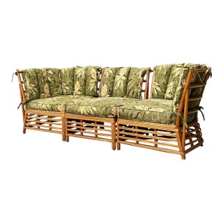 Vintage MCM Stuck Rattan Sofa For Sale