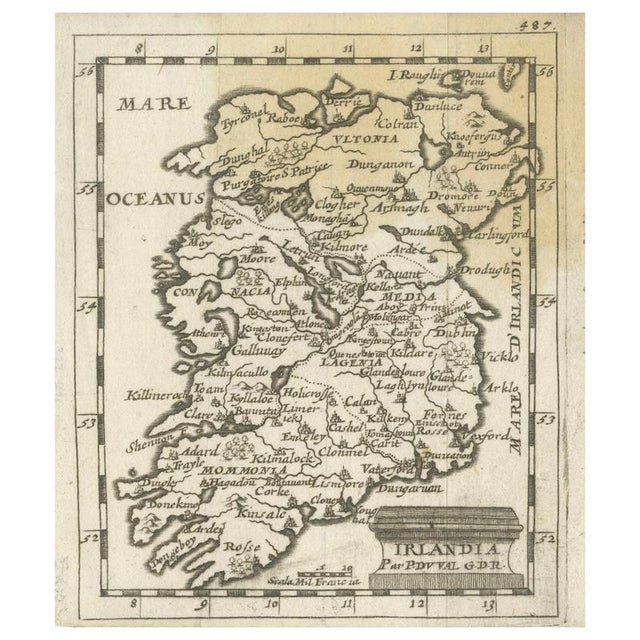 Antique Miniature Map of Ireland by Du Val, 1679 For Sale - Image 10 of 10