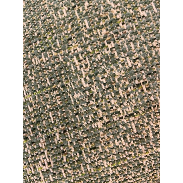 1950s French Country Bench Upholstered in Green Tweed For Sale - Image 4 of 7