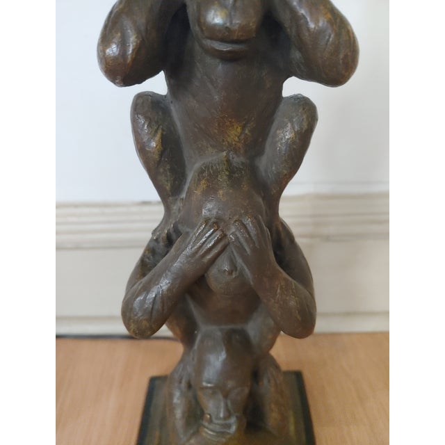 Bronze Vintage Three Monkeys Table Lamp For Sale - Image 8 of 13