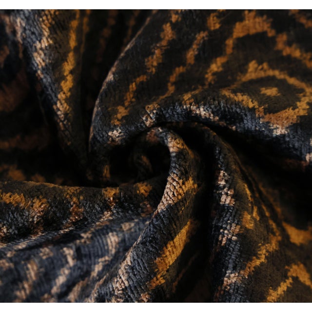 Hand-Knotted Silk Velvet Ikat Diamond Pillow - 16x16 Coffee & Bronze For Sale In San Francisco - Image 6 of 8