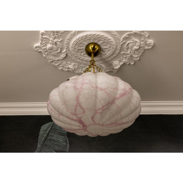 Art Deco White and Pink Marbled Glass and Brass Pendant Light, 1930s For Sale - Image 9 of 18