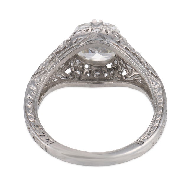 1920s Art Deco Gia 1.21 Carat Diamond Platinum Engagement Ring, Size 4.75 For Sale In Los Angeles - Image 6 of 6