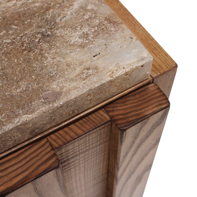 Brown Vintage Italian Sideboards in Oak and Travertine, 2000, Set of 2 For Sale - Image 8 of 12