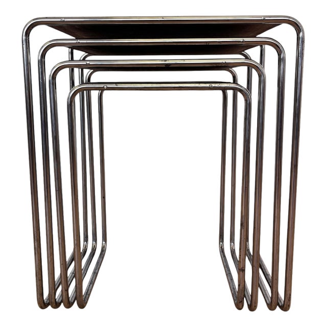 Bauhaus Chrome B9 Nesting Tables attributed to Jindrich Halabala, 1930, Set of 4 For Sale