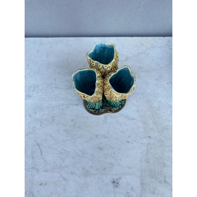 French Majolica Triple Wheat Vase signed Saint Amand, circa 1890.