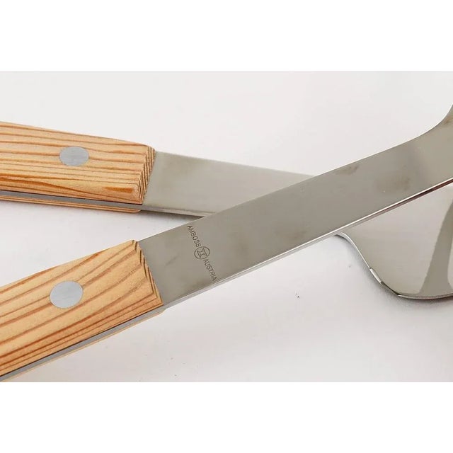Mid-Century Modern Mid-Century Steel & Wood Carving Knife and Fork attributed to Amboss Austria, 1960s, Set of 2 For Sale - Image 3 of 9