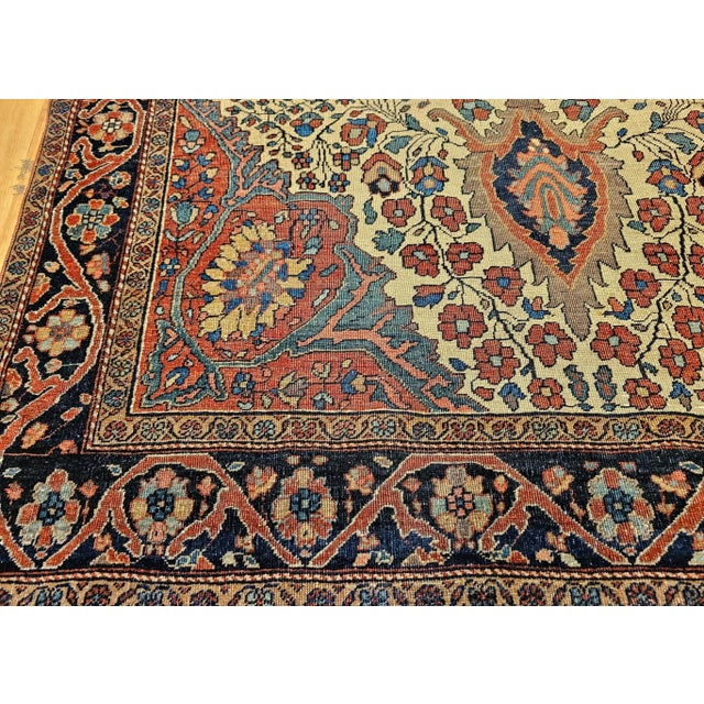19th Century Persian Farahan Sarouk Area Rug in Floral Pattern in Ivory, Blue For Sale - Image 9 of 12