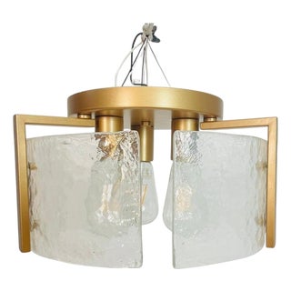 Semi Flush Mount Ceiling Light With Textured Curved Glass Shades For Sale