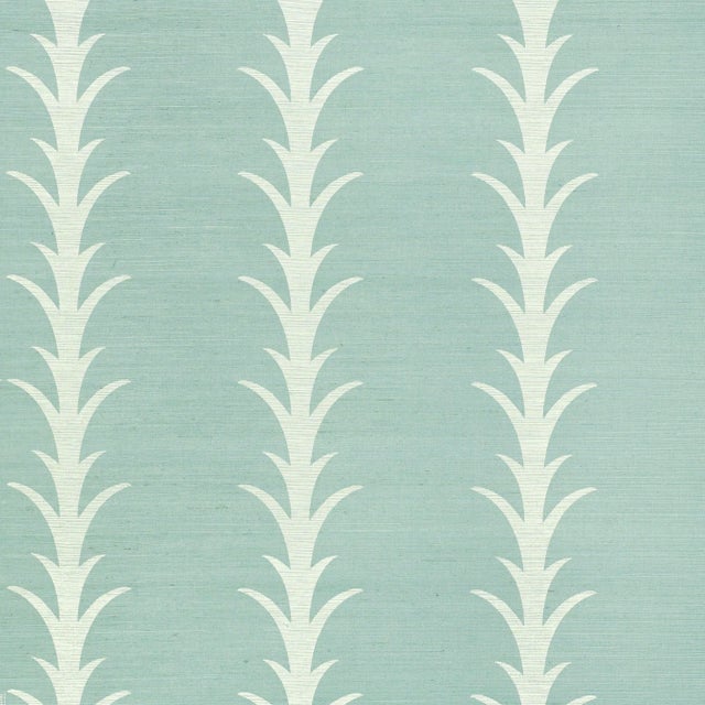 Sample - Schumacher X Celerie Kemble Acanthus Stripe Wallpaper in Chambray For Sale
