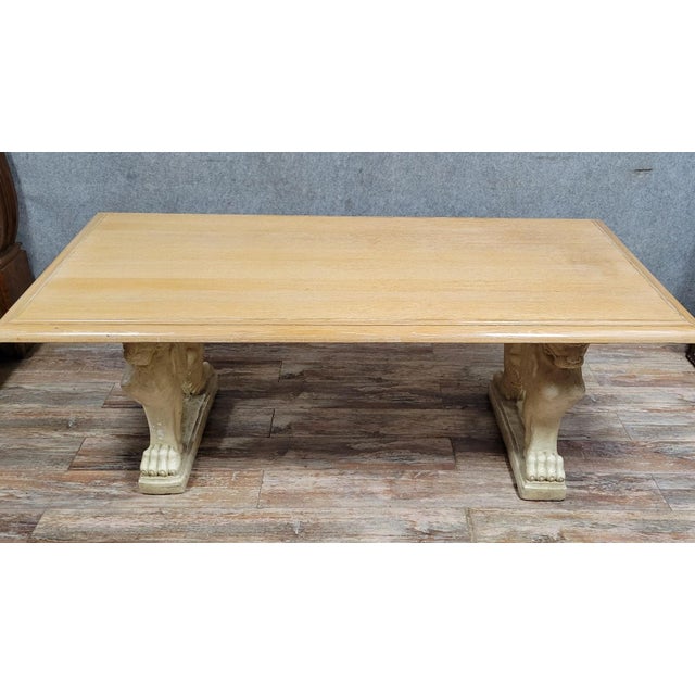 Stone Table the Base Decorated with Winged Lion Protomes, the Top Made of Whitewashed Wood For Sale - Image 5 of 8