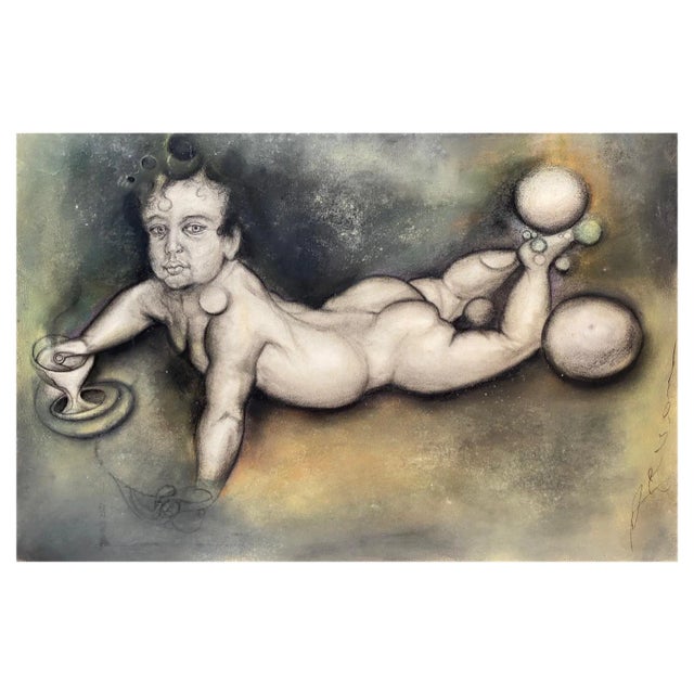 José Gerson, Surrealist Composition No. 3, Pastel on Paper, 1980 For Sale
