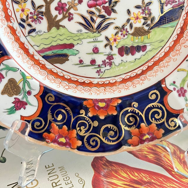 Antique Mason's Ironstone Blue "The Great Wall of China" Dinner Plate, Circa 1815 For Sale In San Antonio - Image 6 of 10