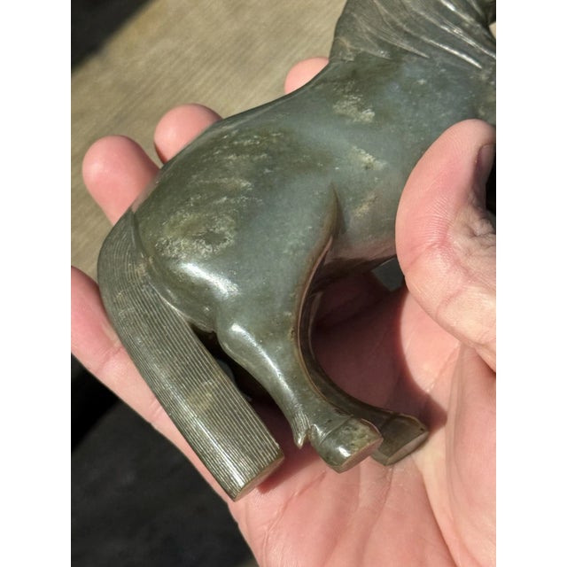 Asian Fine Chinese 18th/19th Century Spinach Green Jade Horse Figurine - Qing Dynasty Style For Sale - Image 3 of 6
