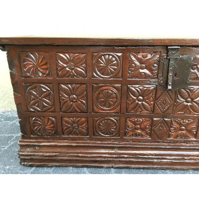 17th Century 17th Century Spanish Baroque Savoy Hand Carved Chest Trunk For Sale - Image 5 of 13
