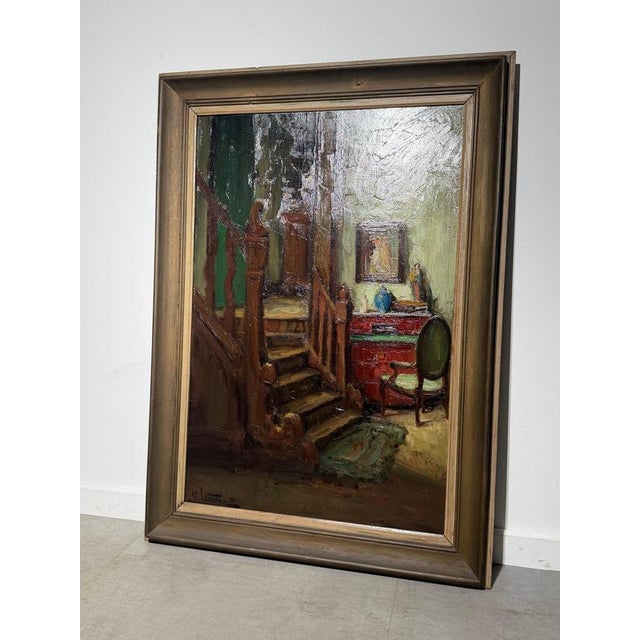 Richard Leutenez, Interior with Staircase, Oil on Canvas For Sale - Image 3 of 8