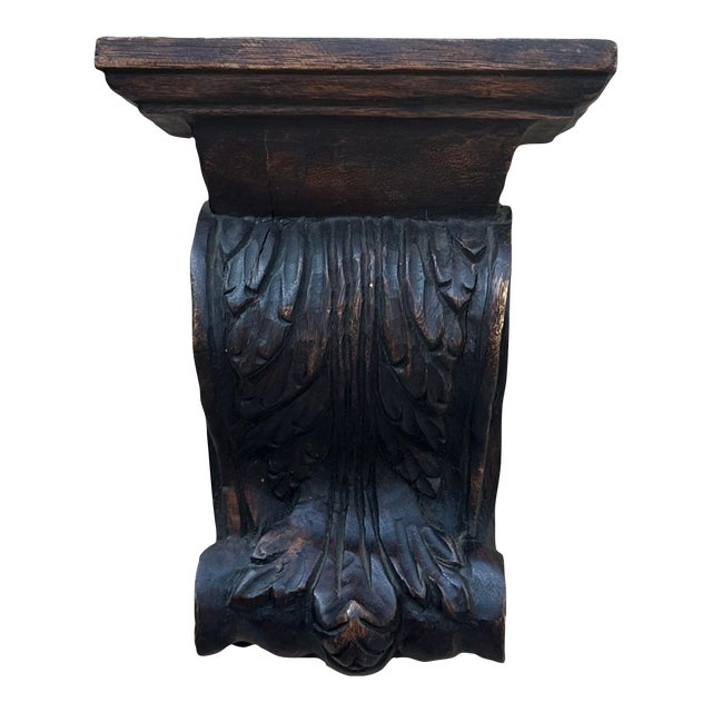 Early 20th Century Antique Hand-Carved Wooden Corbel With Inset Hardware For Sale