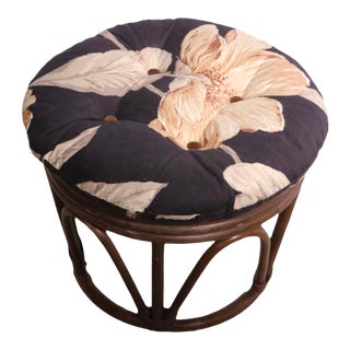 Vintage Bamboo Ottoman Pouf Footrest Stool Ca. 1970's For Sale