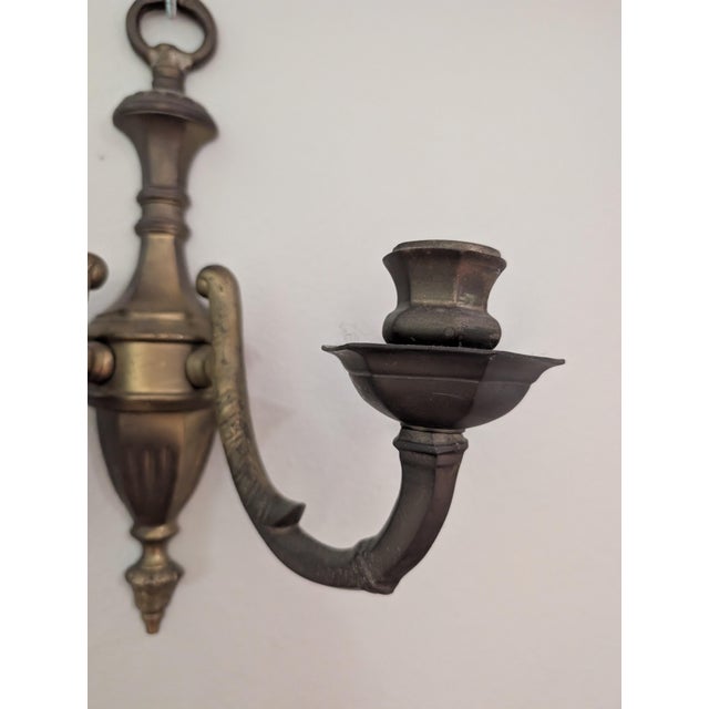 Vintage Pair of Brass Double Arm Wall Candle Scones - a Pair For Sale In Tampa - Image 6 of 12