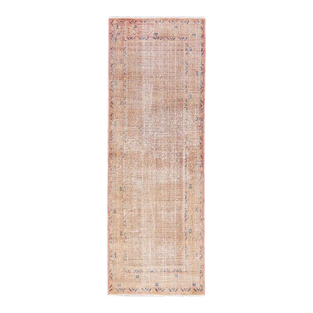 1960s Vintage Distressed Handmade All Over Peach Wool Runner For Sale