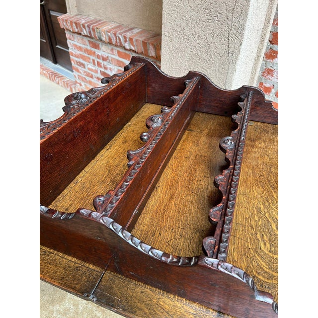 Antique English Gothic Revival Wall Shelf Carved Oak Hanging Display Rack C1880 For Sale - Image 18 of 18
