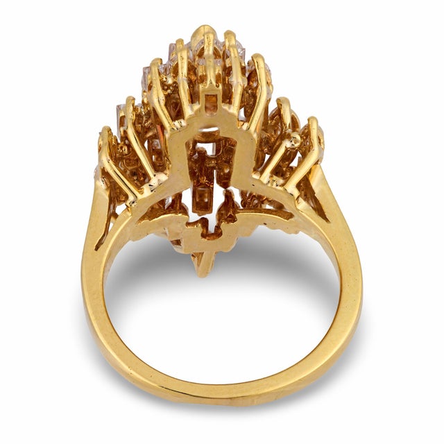 Vintage Gia 1.62 Carat Pear Shape Diamond 18k Yellow Gold Cocktail Ring, Size 6.75 For Sale In Los Angeles - Image 6 of 7