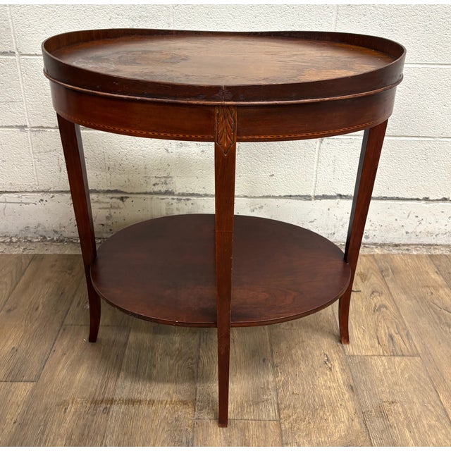 Vintage Mersman Mahogany Hepplewhite Style Tiered Oval End or Side or Lamp Table For Sale - Image 12 of 14