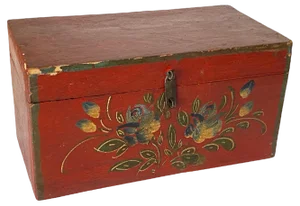 Large Wood Jewelry Box with Flowers Decor, England, 19th Century