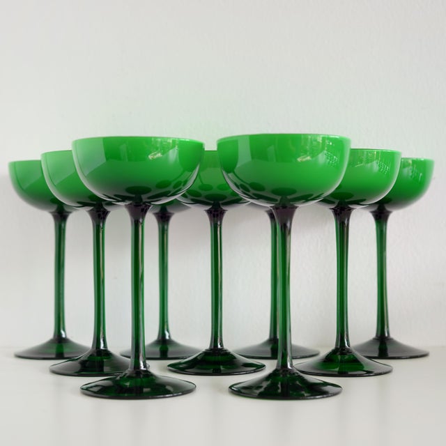 1960s Carlo Moretti Italian Green Cased Glasses- Set of 36 For Sale - Image 11 of 15