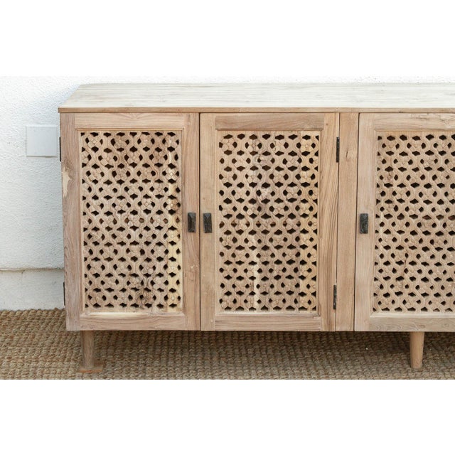 Coastal 88" Long Sun Bleached Jali Floral Carved Credenza For Sale - Image 3 of 11
