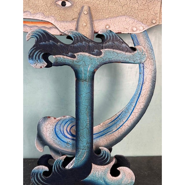 Metal Vintage Folk Art Carved Whale Kinetic Sculpture on Stylized Ocean Base For Sale - Image 7 of 10