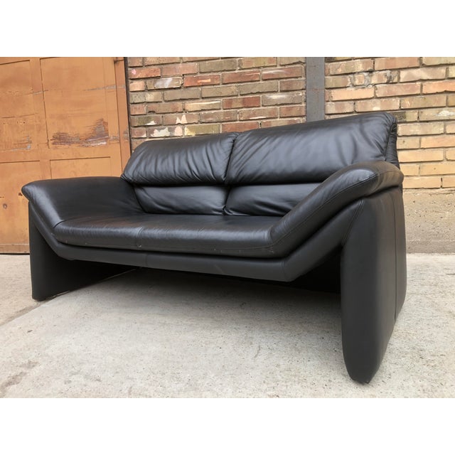 Black Two-Seater Sofa in Black Genuine Leather by Hans Kaufeld for de Sede, 1980s For Sale - Image 8 of 15
