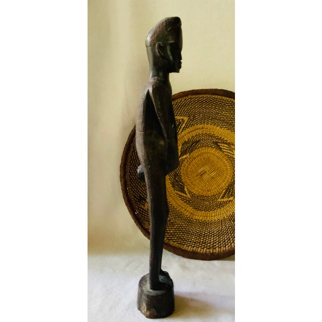 African Vintage African Ebony Wood Drummer Figurine For Sale - Image 3 of 18
