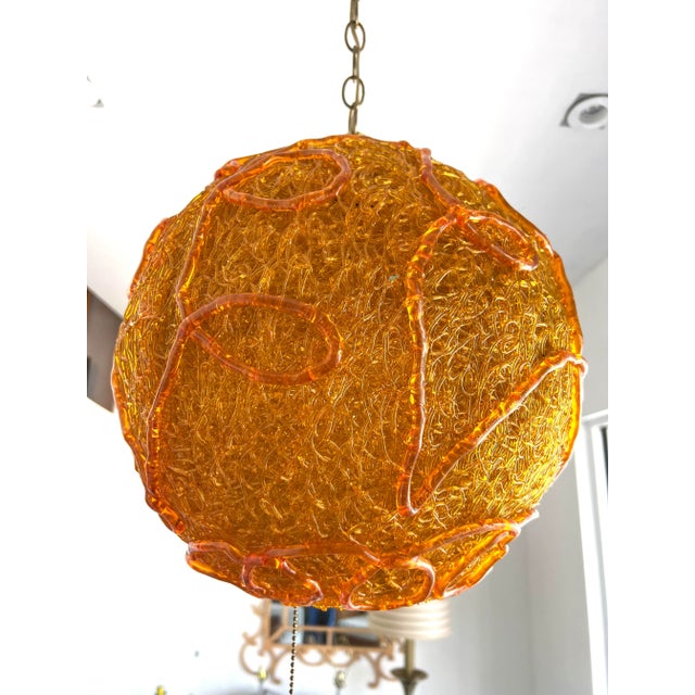 Plastic Mid-Century Orange Lucite Spun Spaghetti Swag Light For Sale - Image 7 of 9