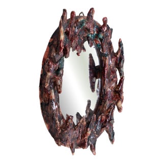 Wall Mirror with Red Ceramic Frame, 1960s For Sale