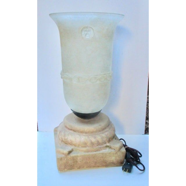 Frosted Glass up light from Murano Glass. Etched and frosted glass with decorative medallions on the sides with an...