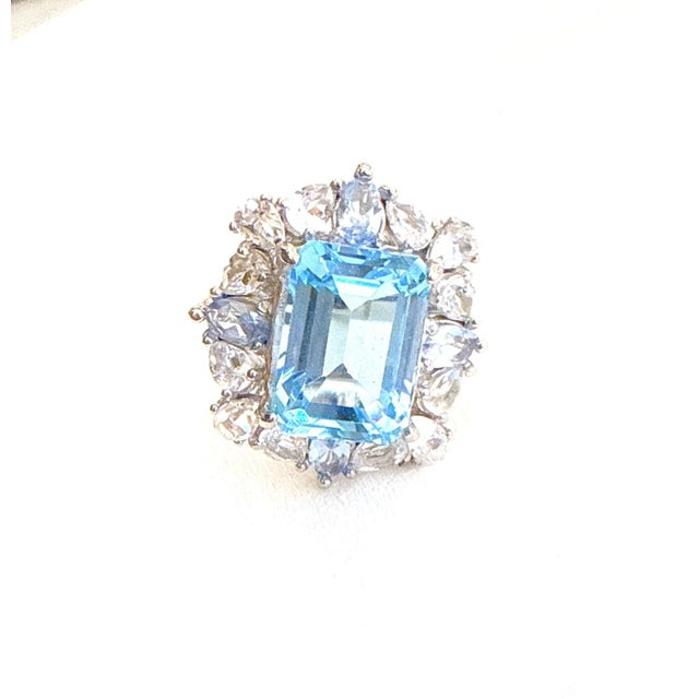 Classic Italian Bochic Capri Blue Topaz Cocktail Ring Set 18K Gold & Silver For Sale - Image 4 of 12