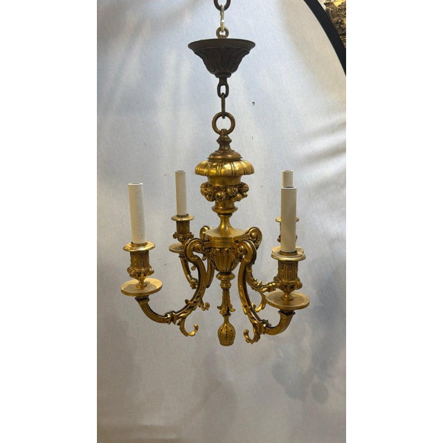 1900 - 1909 1900s Gilt Bronze Flowers Chandelier 4 Lights For Sale - Image 5 of 7