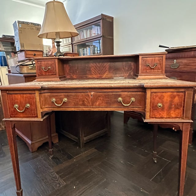 Antique Edwardian Carlton House Desk in Tiger Maple For Sale - Image 4 of 12