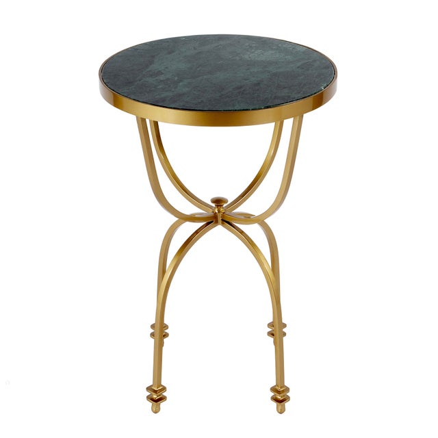 Transitional Hager 16 in. W Round Marble & Metal Side Table, Green Marble For Sale - Image 3 of 8
