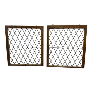 Large Vintage Leaded Glass Diamond Motif Clear Windows -a Pair