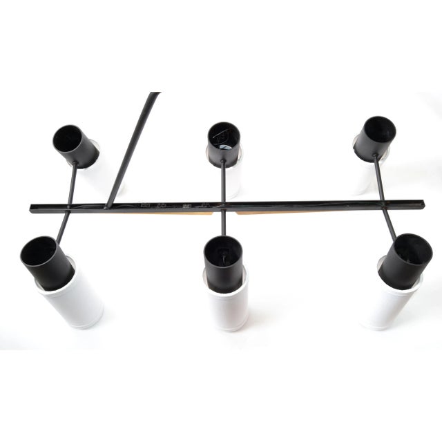 Black Pair Maison Lunel 6-Light Chandelier Black Steel & Brass Mid-Century Modern 1960 For Sale - Image 8 of 13