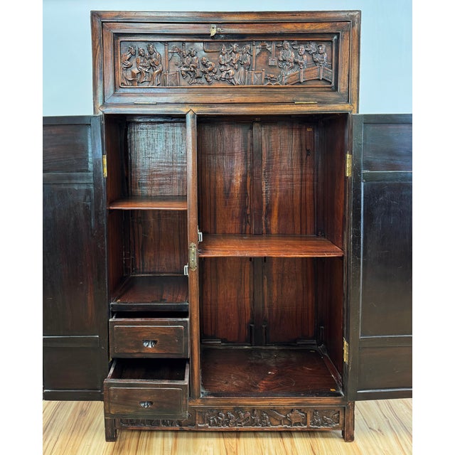 Brown Early 20th C Asian Carved Rosewood Curio Cabinet For Sale - Image 8 of 12