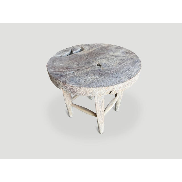 Andrianna Shamaris St. Barts Round Teak Wood Side Table For Sale - Image 4 of 5
